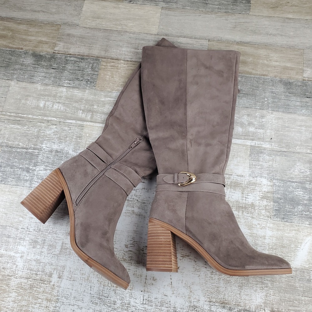 Dolce Vita Finnian Womens Tall Boot Sz 11 M Mushroom Suede Square Toe Block Heel